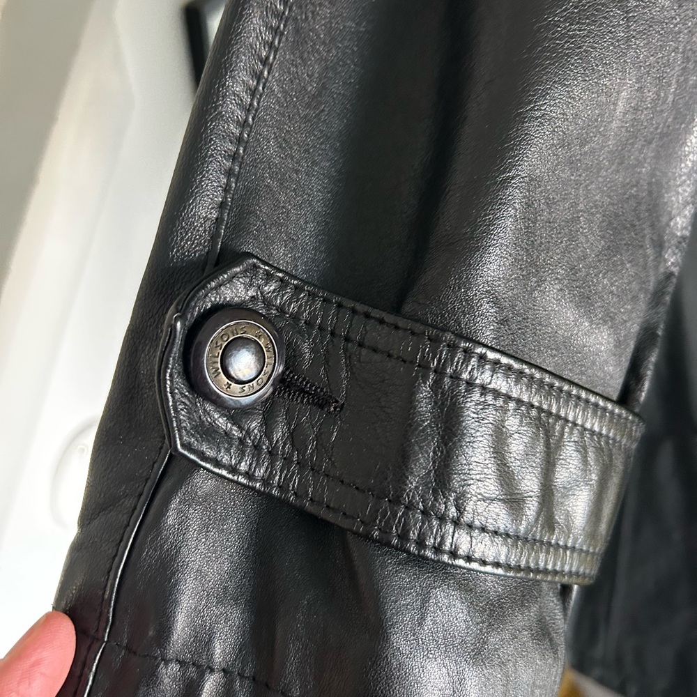 Wilsons Leather Black Genuine Leather Coat | Classic Longline Trench - Picture 5 of 8